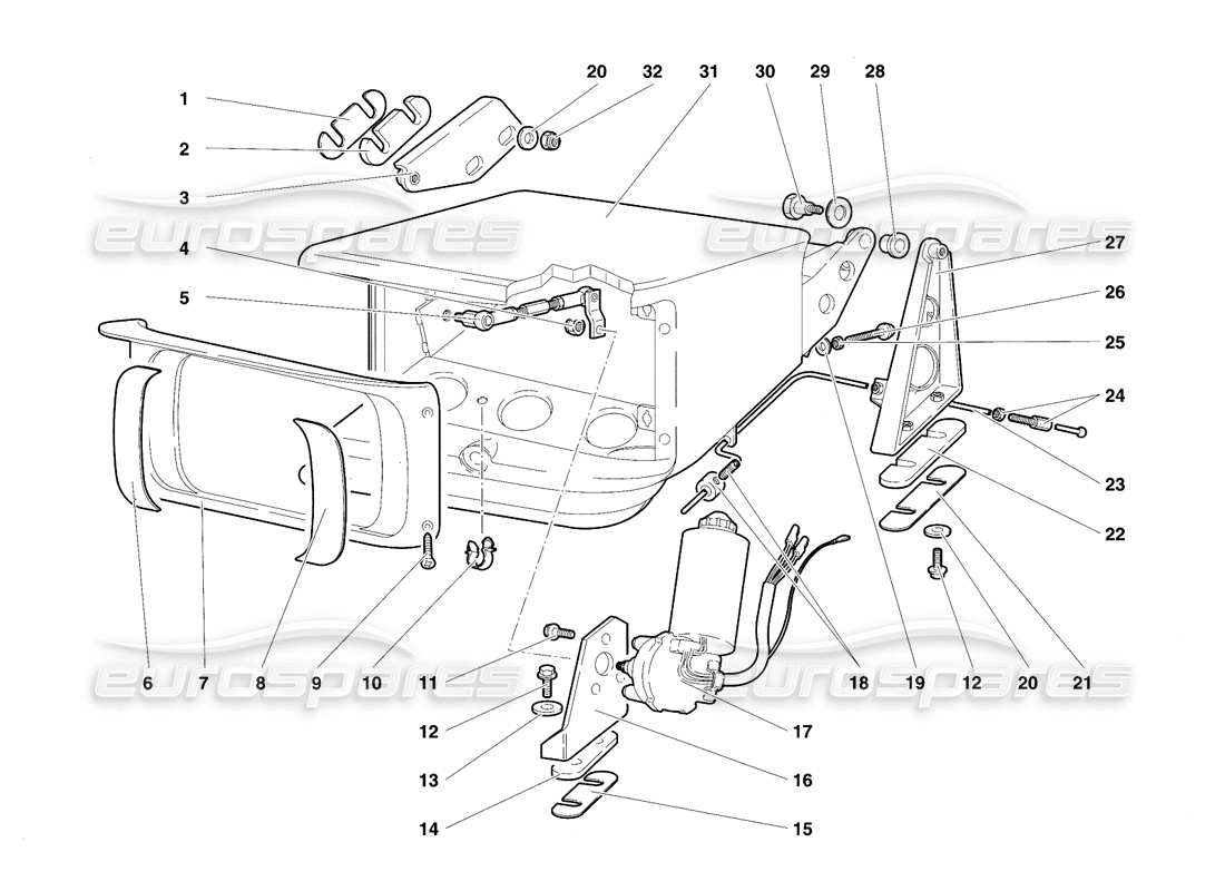 lamborghini diablo vt (1994) sistema de elevación de faros diagrama de piezas