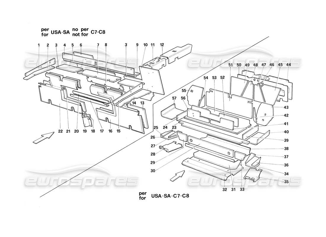 ferrari mondial 3.2 qv (1987) compartimento para equipaje y pasajeros, aislamiento - diagrama de piezas cabriolet