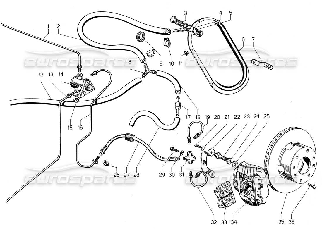 lamborghini urraco p300 diagrama de piezas de frenos traseros