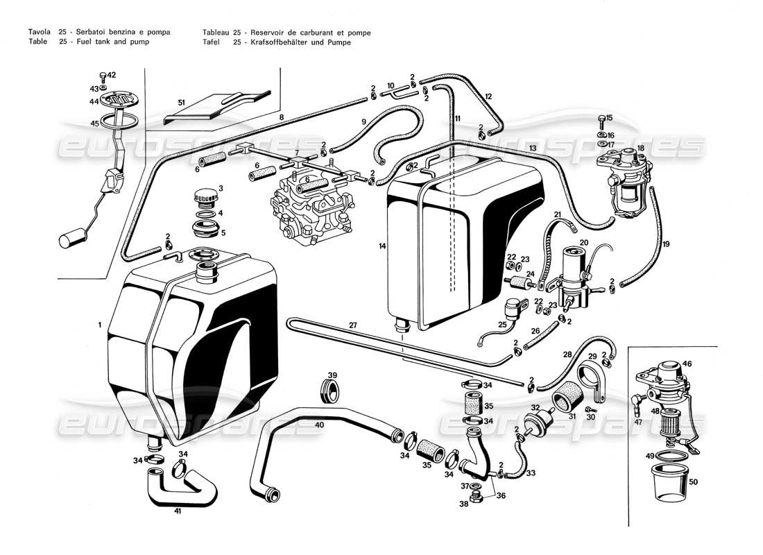 maserati merak 3.0 tanque de combustible y bomba diagrama de piezas