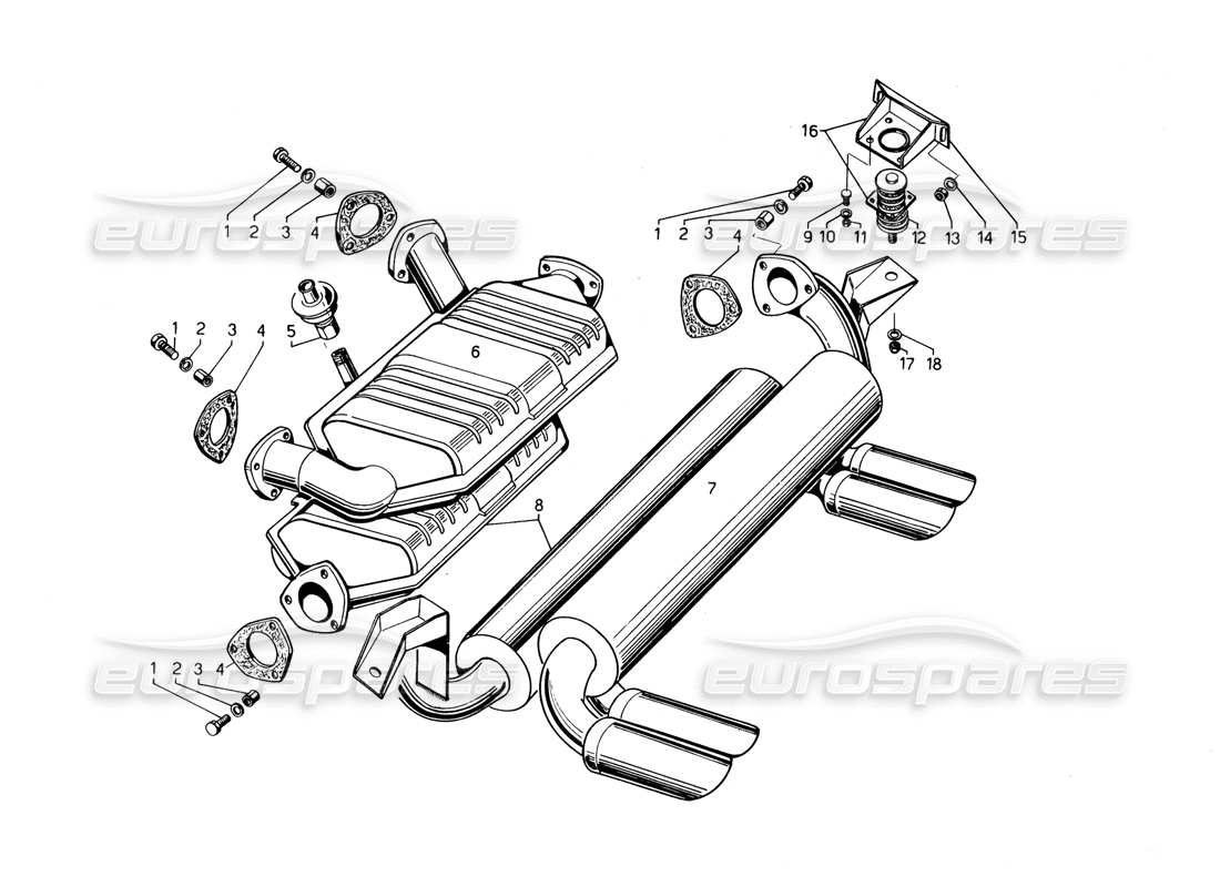 lamborghini countach 5000 qvi (1989) diagrama de piezas de los tubos de escape