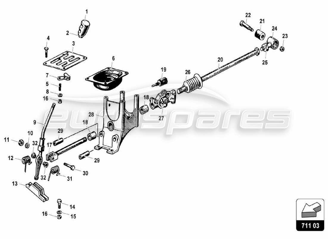 lamborghini miura p400 diagrama de piezas de controles de transmisión manual