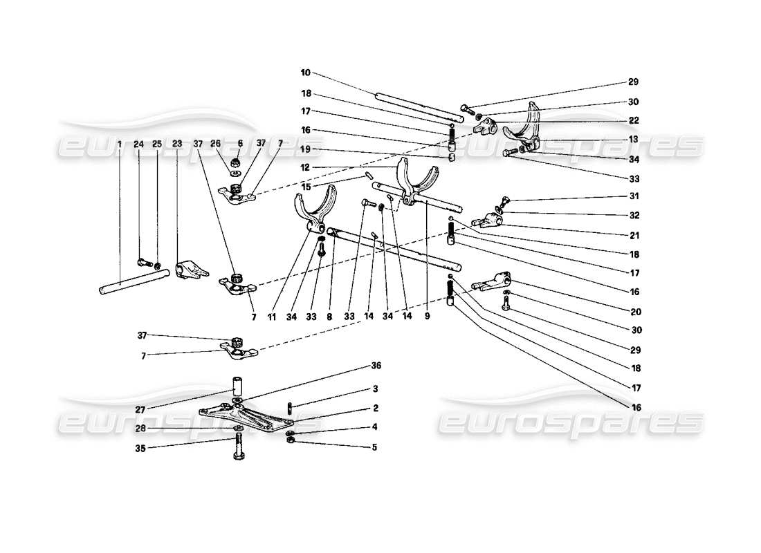 ferrari 208 turbo (1982) diagrama de piezas de los controles internos de geabox