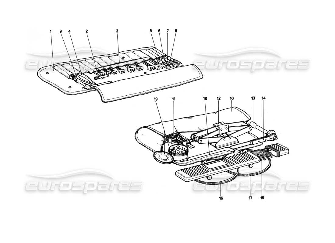 ferrari 208 turbo (1982) kit de herramientas diagrama de piezas