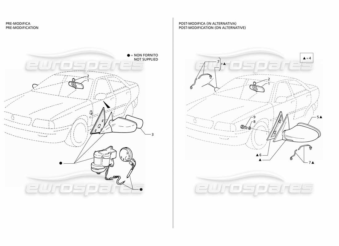 maserati qtp v6 (1996) rear view mirrors part diagram