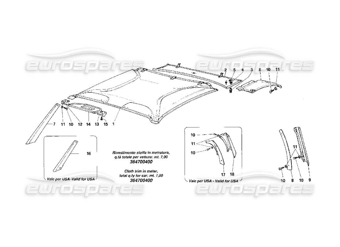 ferrari f40 elementos internos cuerpo -zona superior- esquema de partes