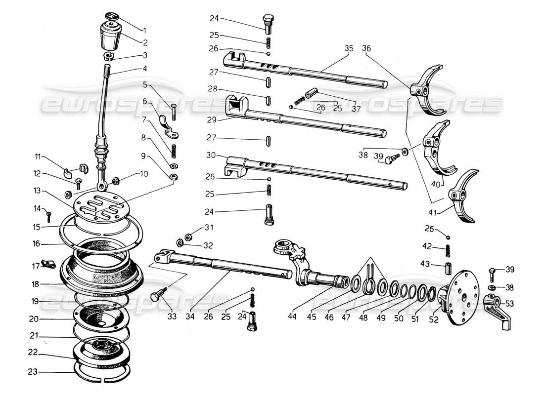 lamborghini countach 5000 qv (1985) diagrama de piezas de la palanca de cambio de marchas