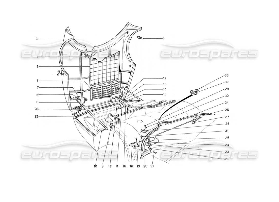 ferrari 365 gt4 berlinetta boxer diagrama de piezas de la tapa del compartimento frontal