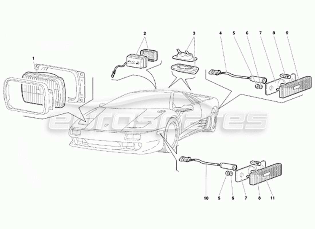 lamborghini diablo vt (1994) luces (válido para la versión de canadá: 1994 de abril) diagrama de piezas