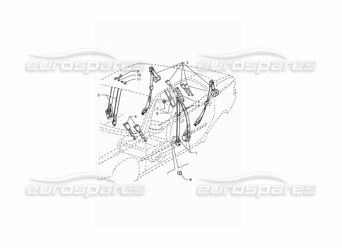 maserati qtp v6 (1996) diagrama de piezas de cinturones de seguridad