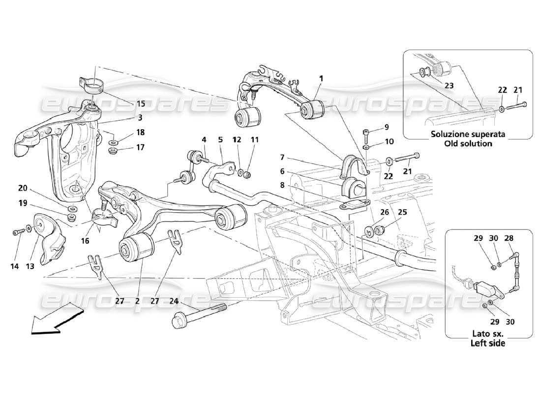 maserati qtp. (2006) 4.2 piezas de suspensión delantera diagrama