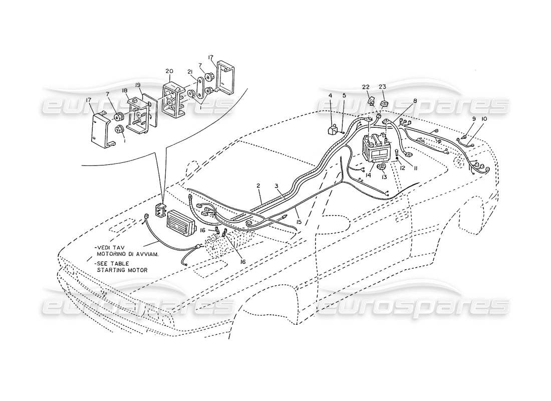 maserati ghibli 2.8 (non abs) cableado de la fuente de alimentación de la batería diagrama de piezas