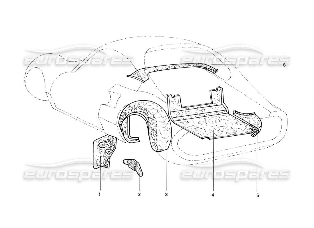 ferrari 206 gt dino (coachwork) diagrama de piezas de paneles interiores traseros y protectores