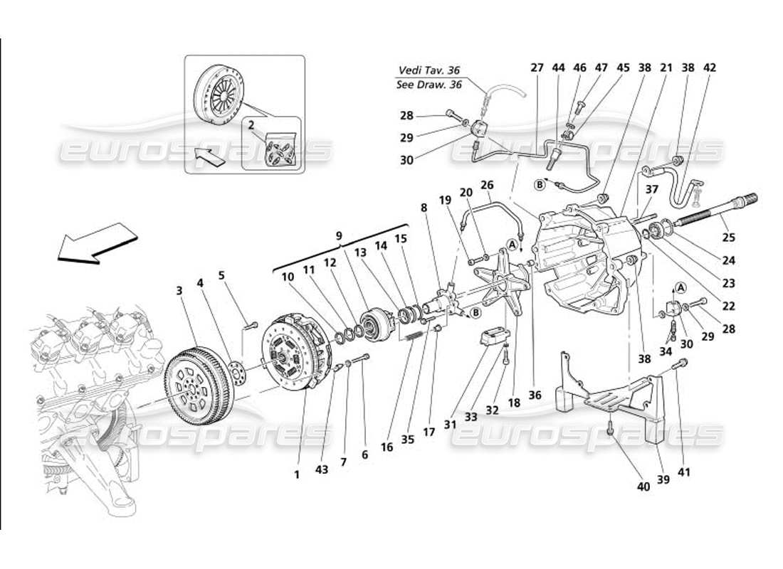 maserati 4200 coupe (2005) embrague y controles: no para f1- diagrama de piezas