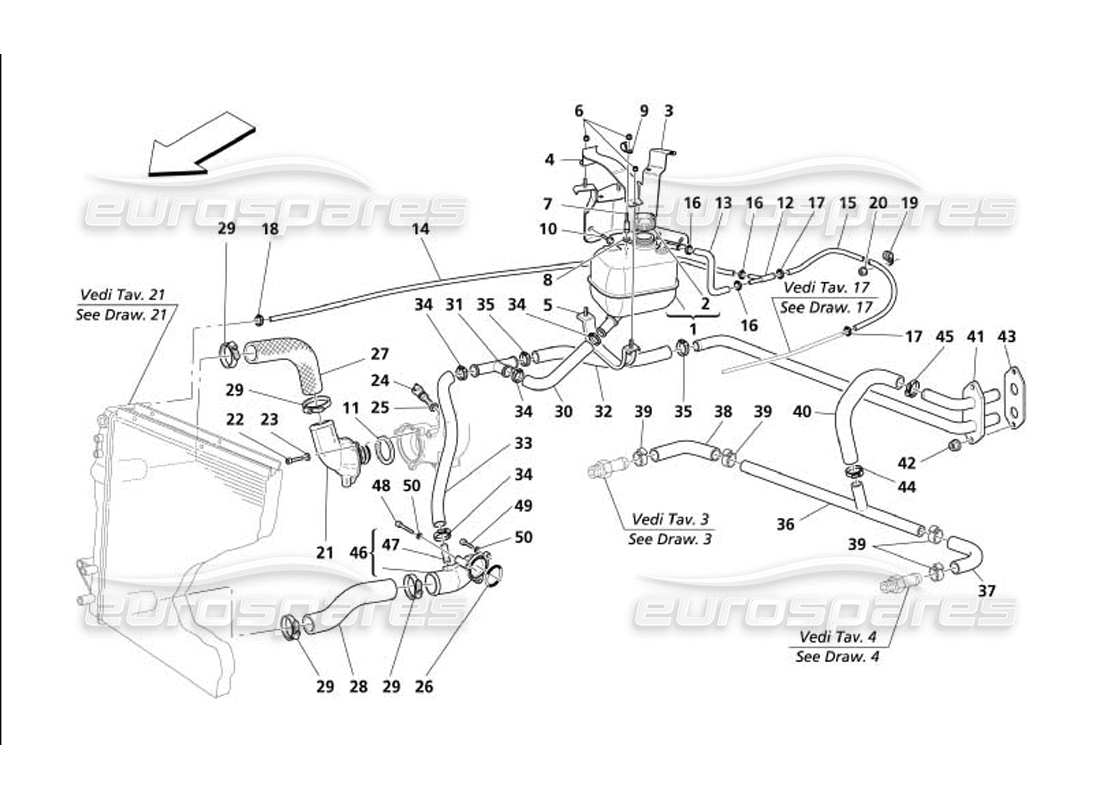 maserati 4200 coupe (2005) nourice - sistema de enfriamiento -válido para gd- diagrama de piezas
