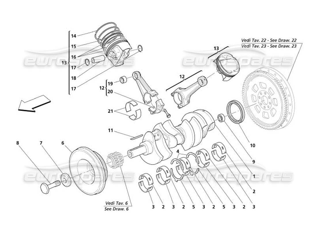 maserati 4200 coupe (2005) diagrama de piezas de bielas y pistones del cigüeñal