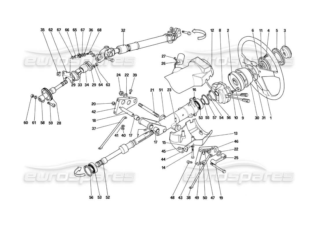 ferrari testarossa (1990) columna de dirección (a partir del número de coche 80423) diagrama de piezas