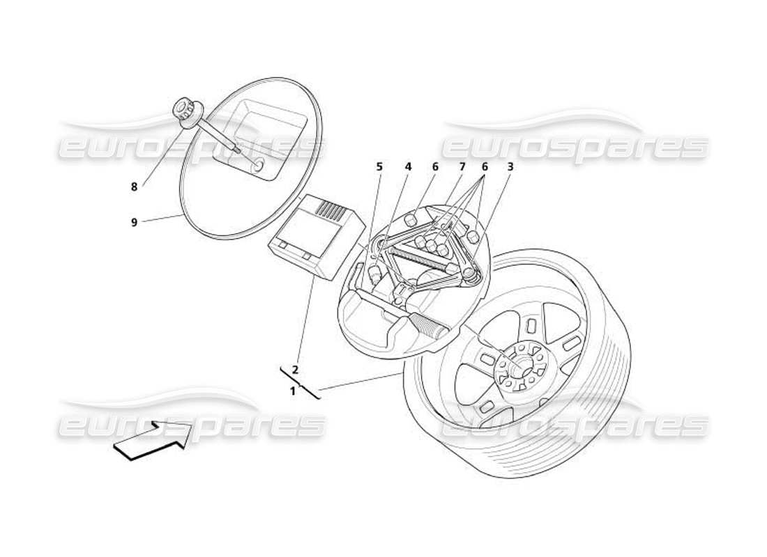 maserati 4200 coupe (2005) rueda de repuesto y equipo -opcional- diagrama de piezas