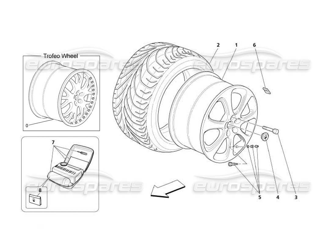 maserati 4200 coupe (2005) diagrama de piezas de ruedas