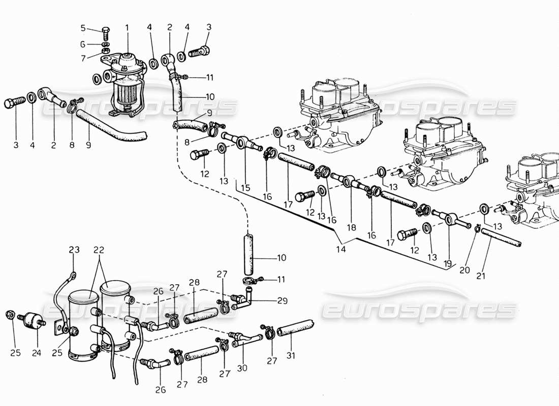 ferrari 206 gt dino (1969) diagrama de piezas de bombas y tuberías de alimentación