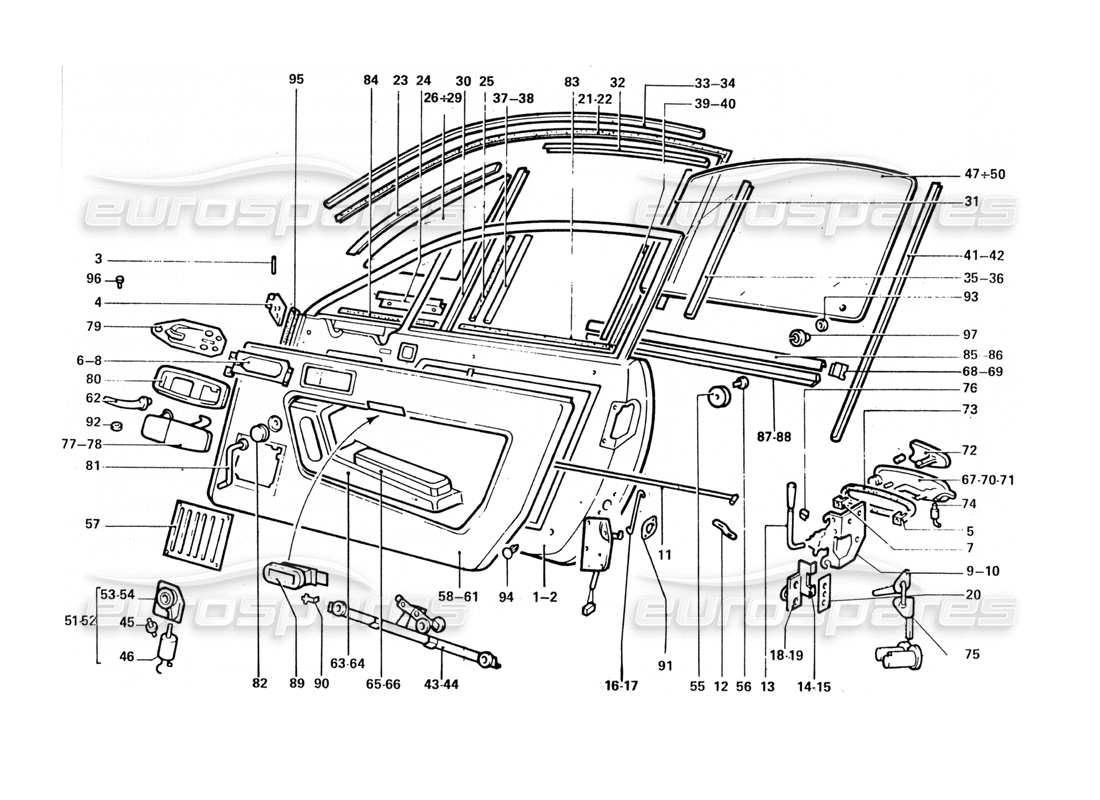 ferrari 412 (coachwork) diagrama de piezas de puertas y fijaciones