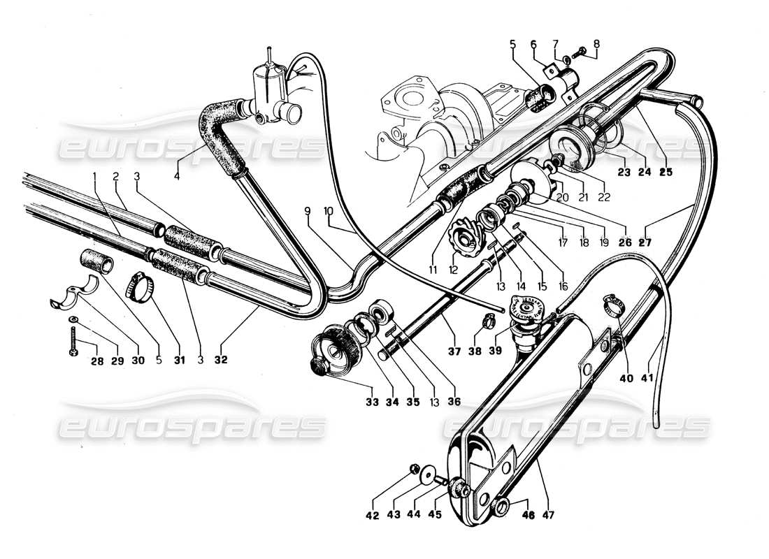 lamborghini urraco p250 / p250s bomba y sistema de agua diagrama de piezas