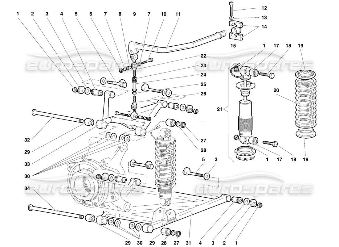 lamborghini diablo vt (1994) rear suspension diagrama de piezas