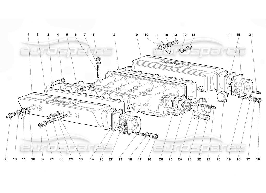 lamborghini diablo vt (1994) diagrama de piezas del colector de admisión