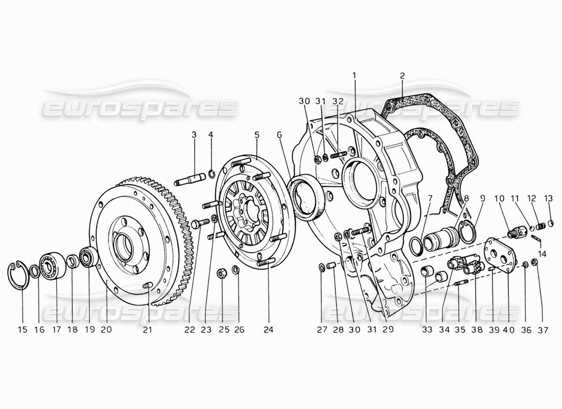 ferrari 206 gt dino (1969) diagrama de piezas de la carcasa de la caja de cambios intermedia y del volante motor