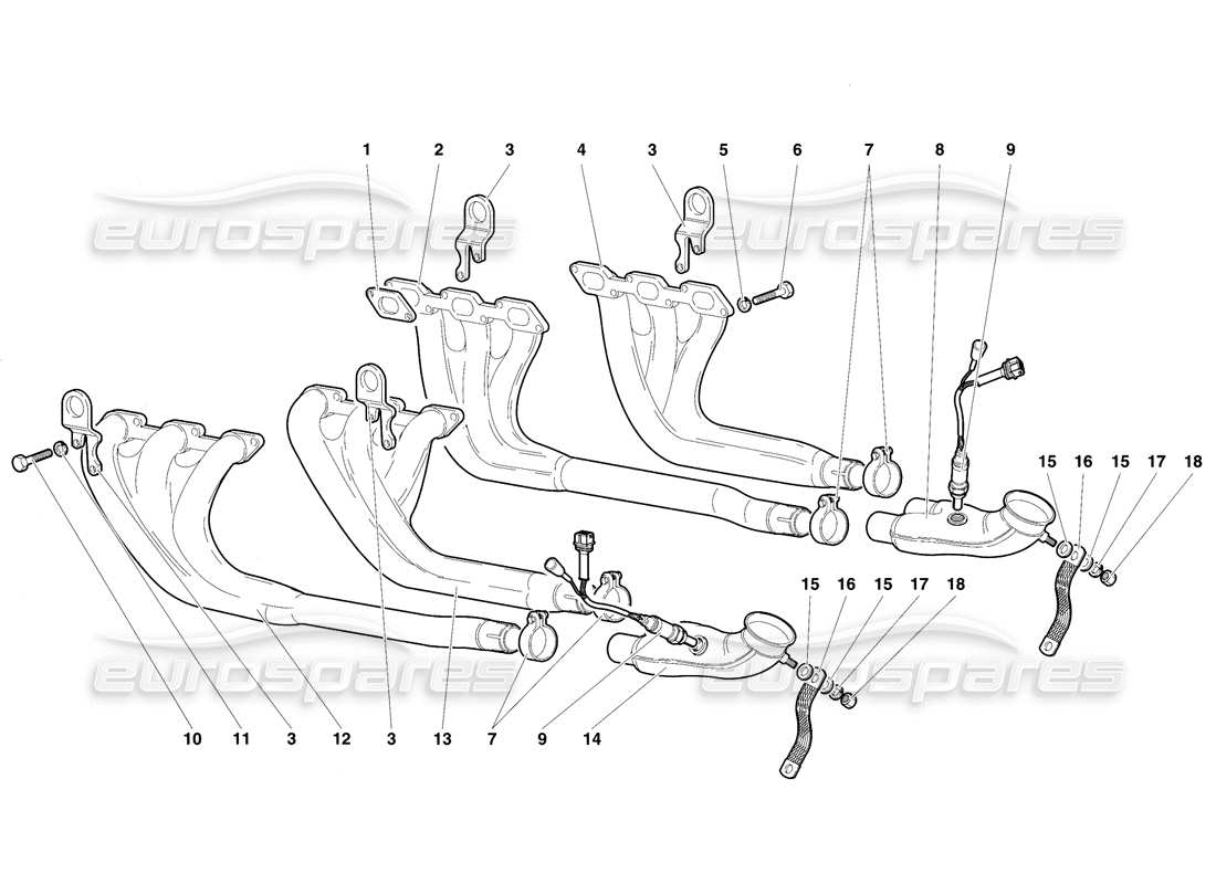 lamborghini diablo vt (1994) sistema de escape diagrama de piezas