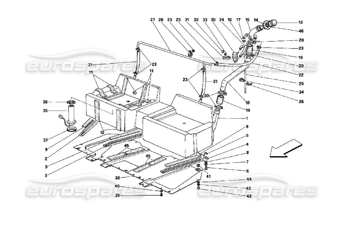 ferrari mondial 3.4 t coupe/cabrio sistemas de ventilación de combustible y tanque - coupé - no para automóviles con diagrama de piezas de catalizador