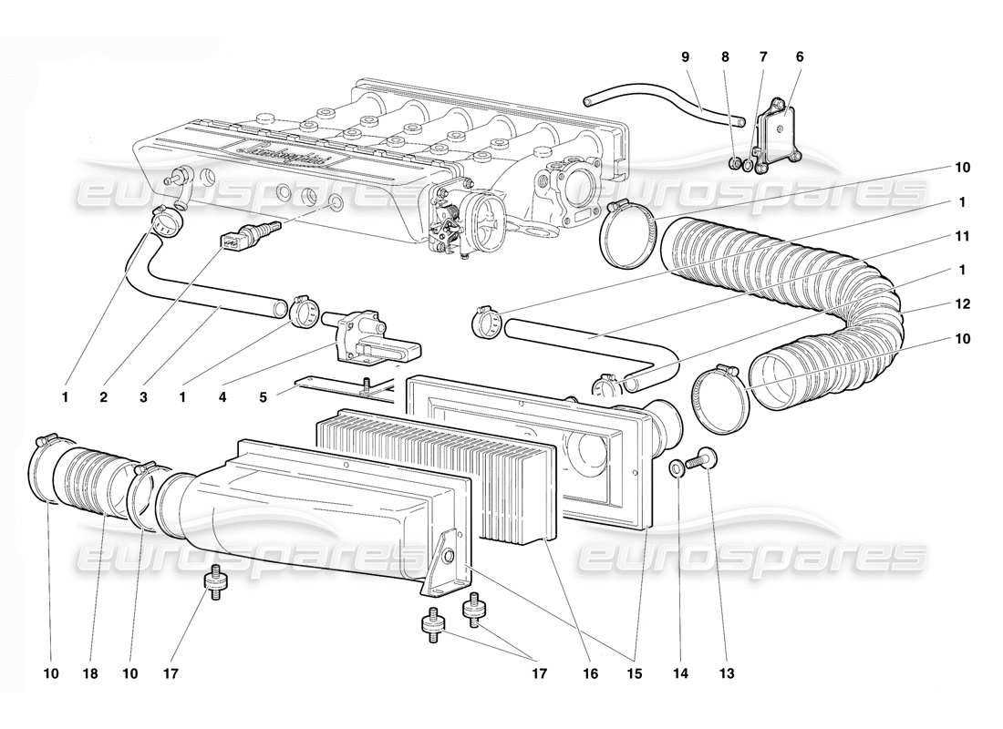 lamborghini diablo vt (1994) filtros de aire diagrama de piezas