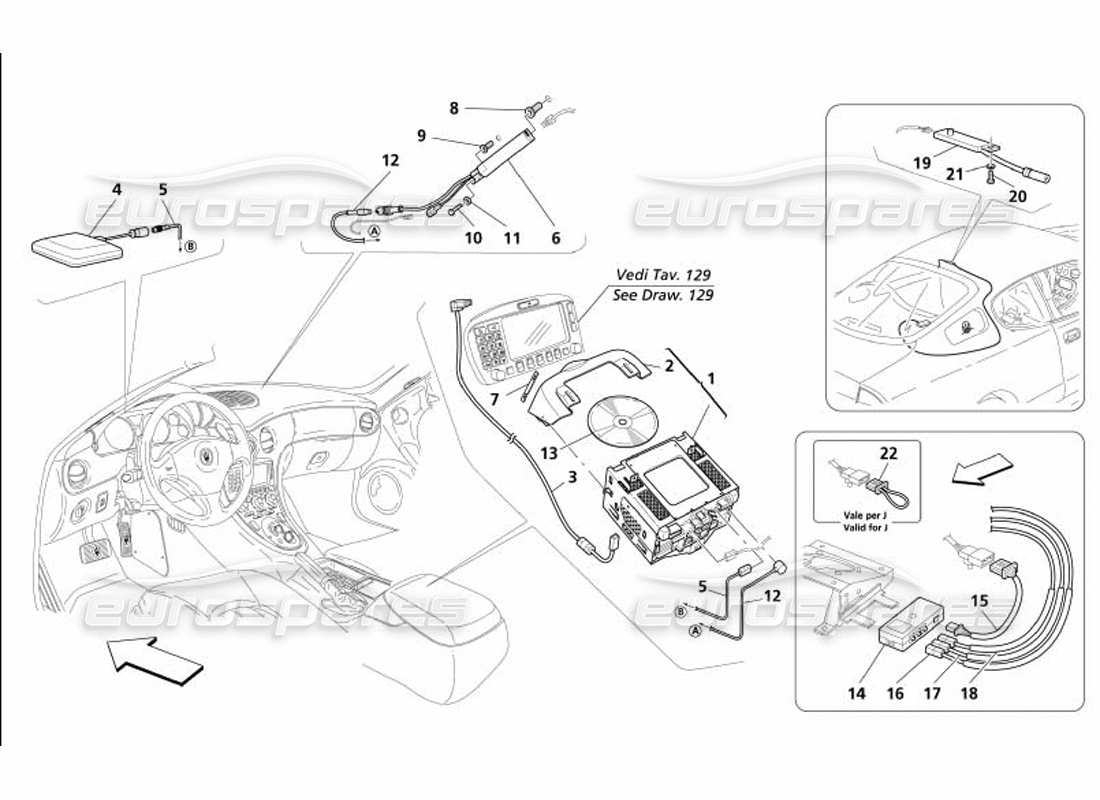 maserati 4200 coupe (2005) diagrama de piezas del sistema estéreo del automóvil