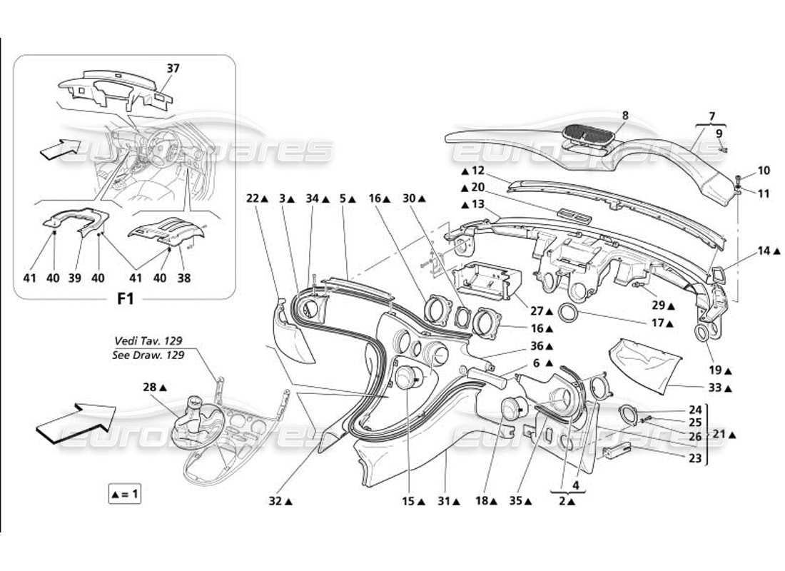 maserati 4200 coupe (2005) tablero -válido para gd- diagrama de piezas