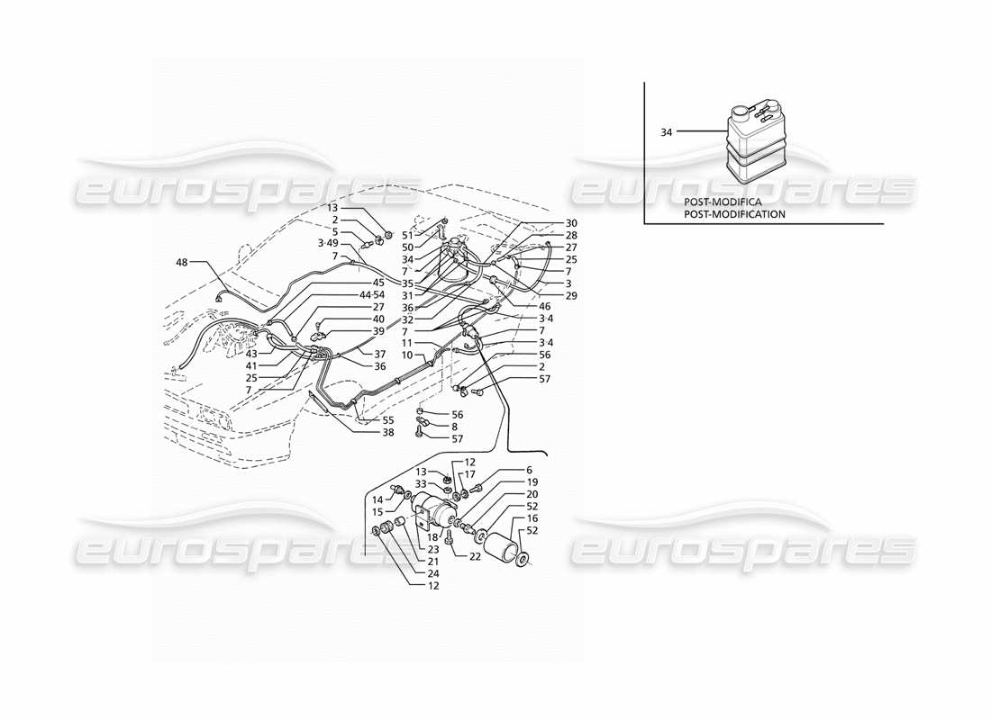 maserati ghibli 2.8 (abs) sistema de recuperación de vapores de evaporación y tuberías de combustible diagrama de piezas