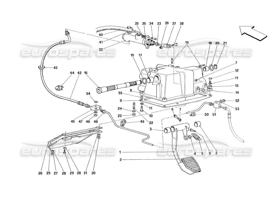 ferrari 348 (1993) tb / ts diagrama de piezas del control de liberación del embrague