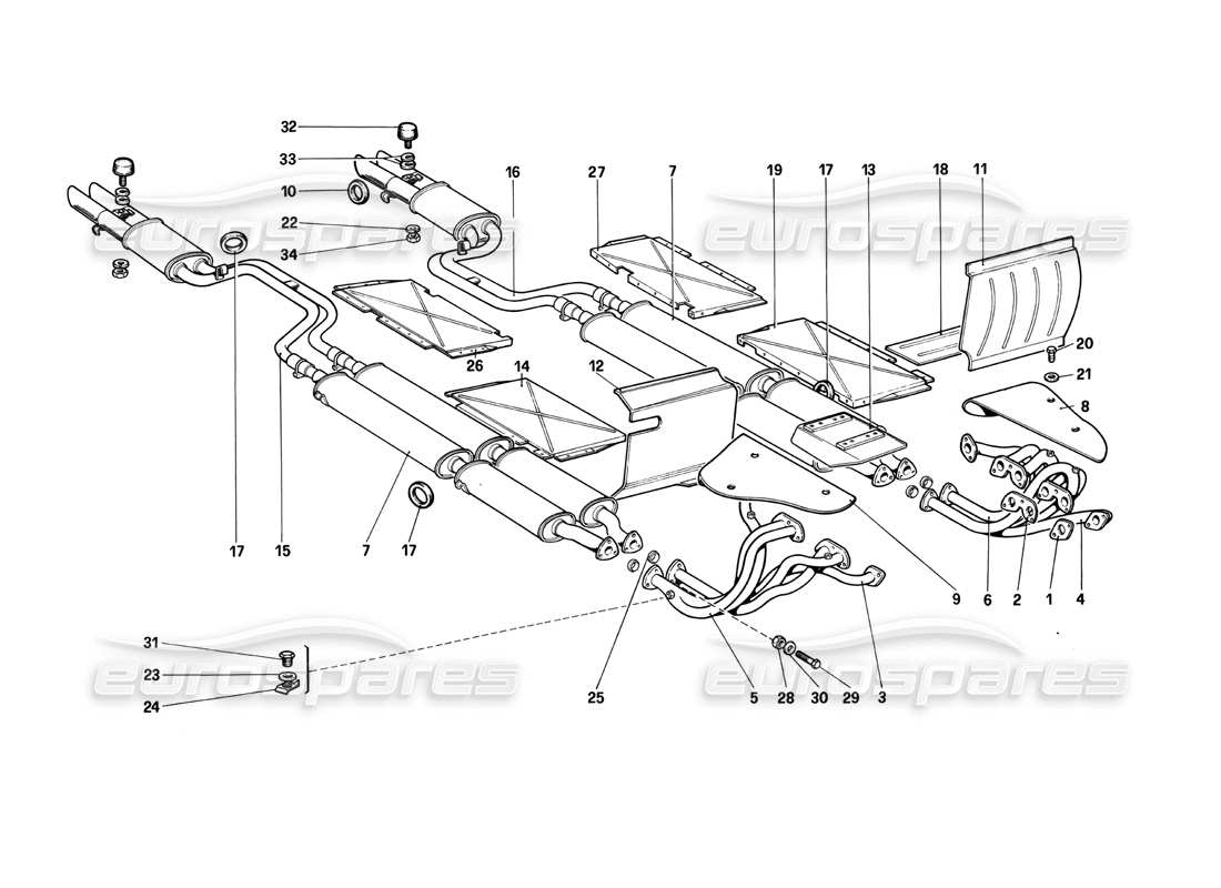 ferrari 412 (mechanical) sistema de escape diagrama de piezas