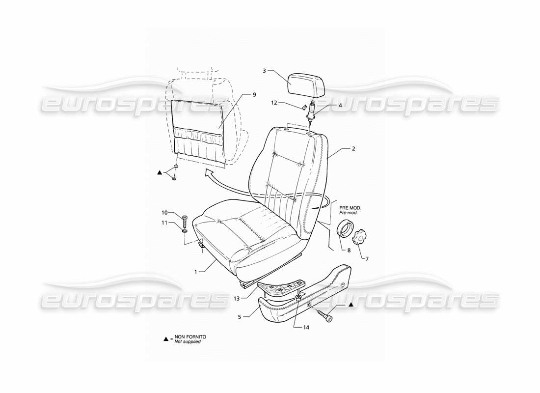 maserati qtp v6 (1996) diagrama de piezas del asiento delantero