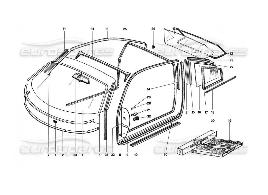 ferrari 208 turbo (1982) diagrama de piezas de gafas