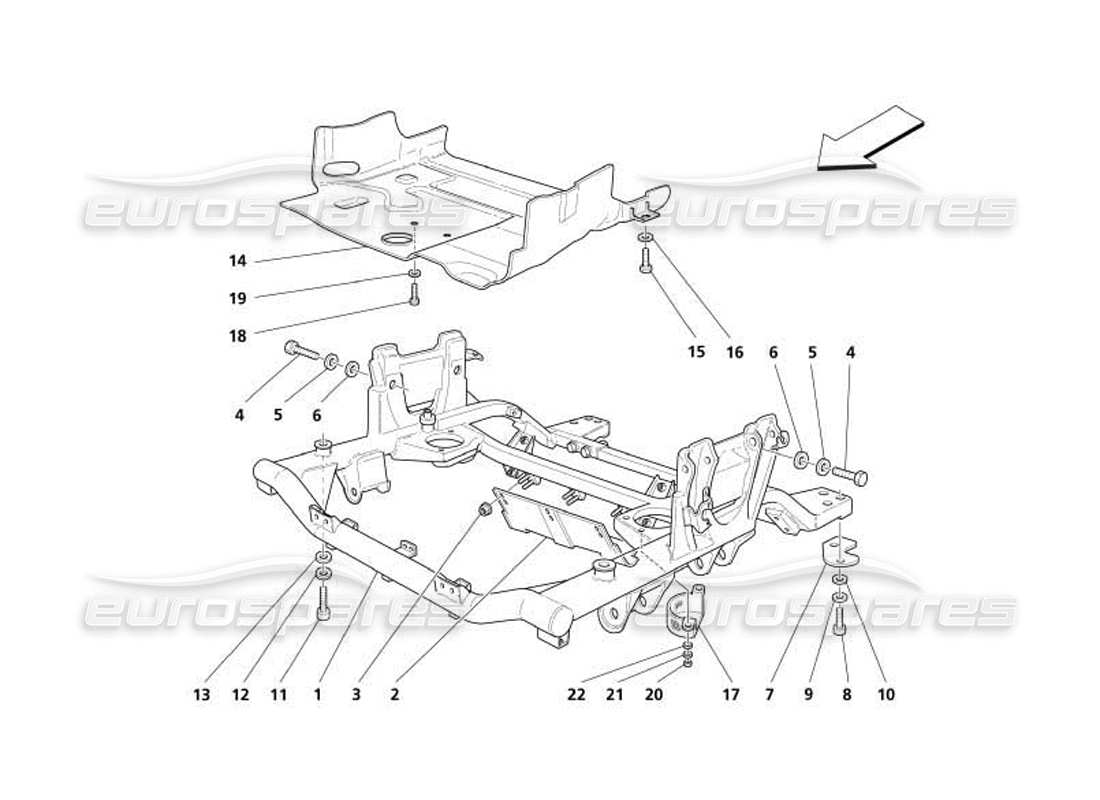 maserati 4200 coupe (2005) diagrama de piezas de los protectores delanteros debajo del marco y debajo del motor