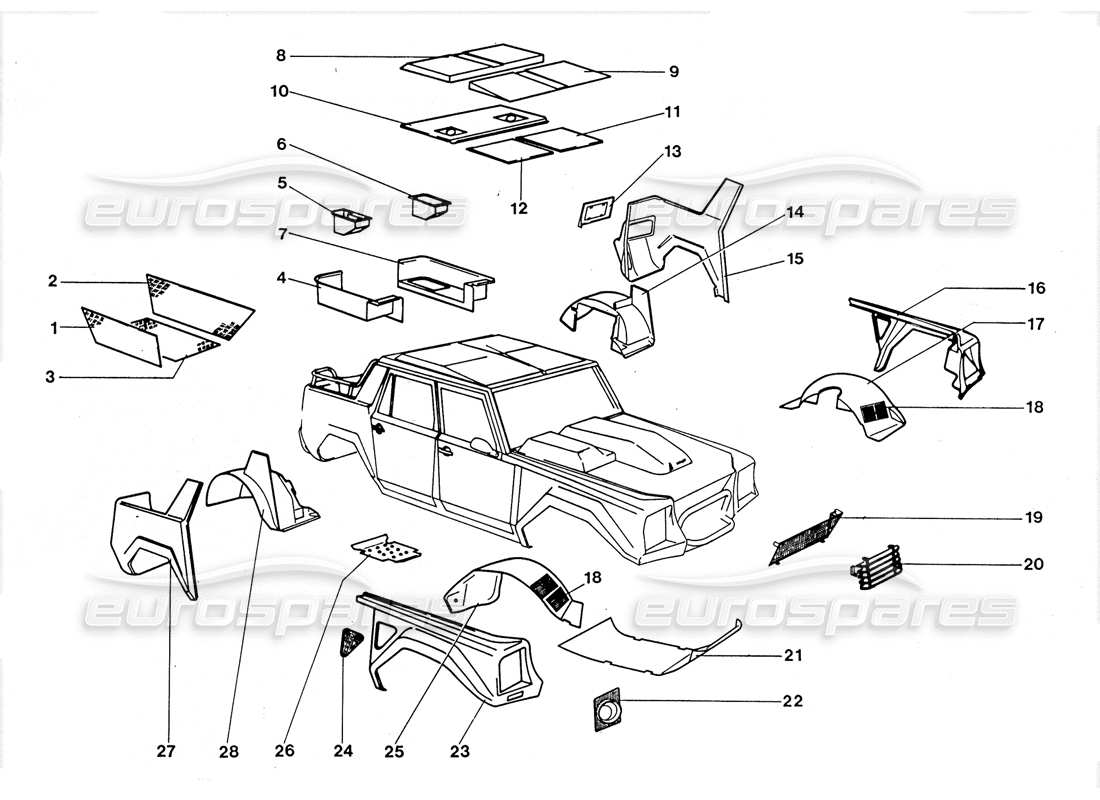 lamborghini lm002 (1988) diagrama de piezas de componentes externos