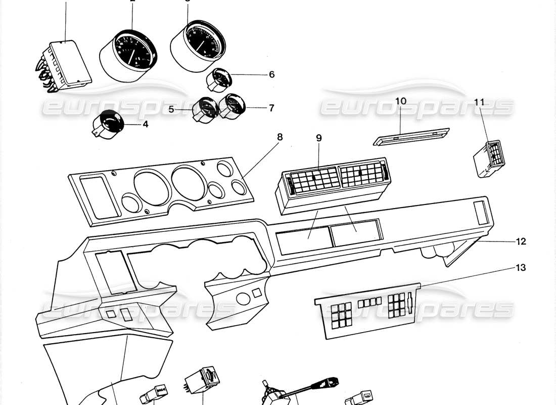 lamborghini lm002 (1988) diagrama de piezas del tablero y los instrumentos