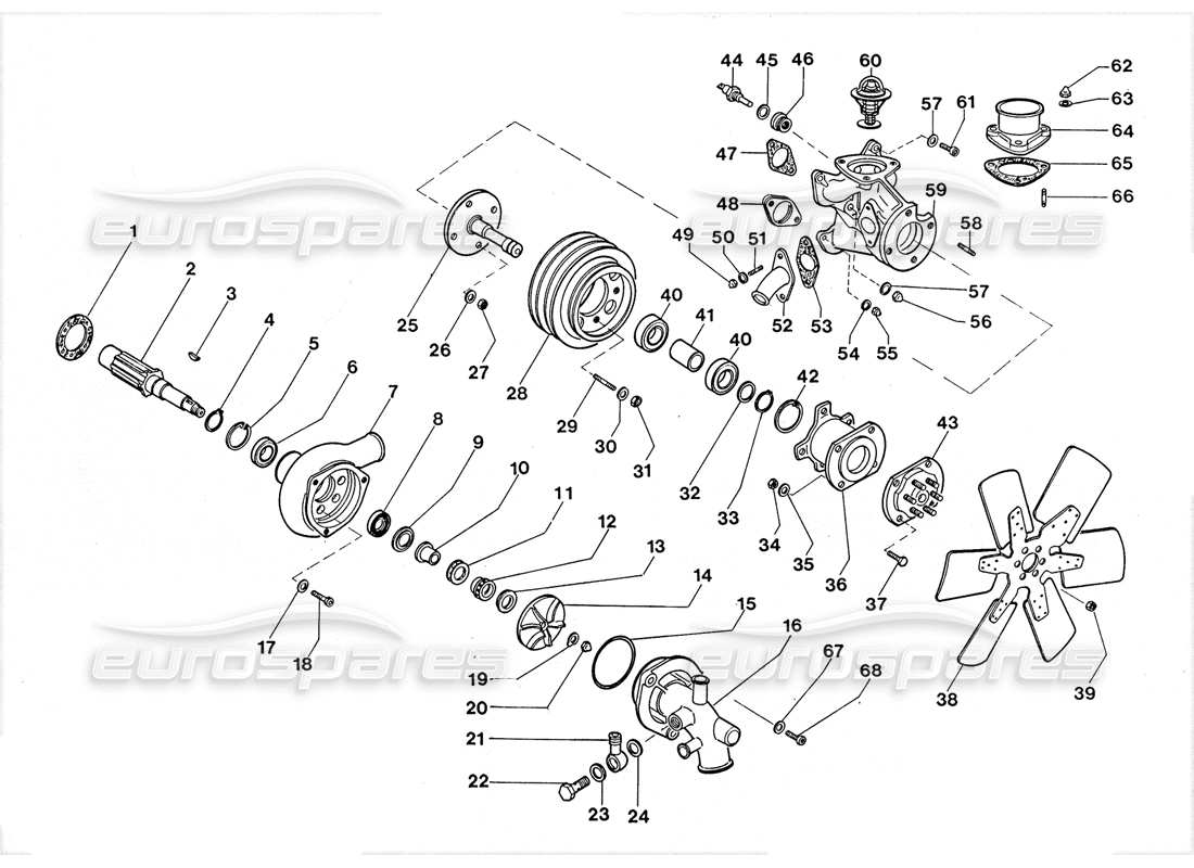 lamborghini lm002 (1988) diagrama de piezas del termostato de la bomba de agua