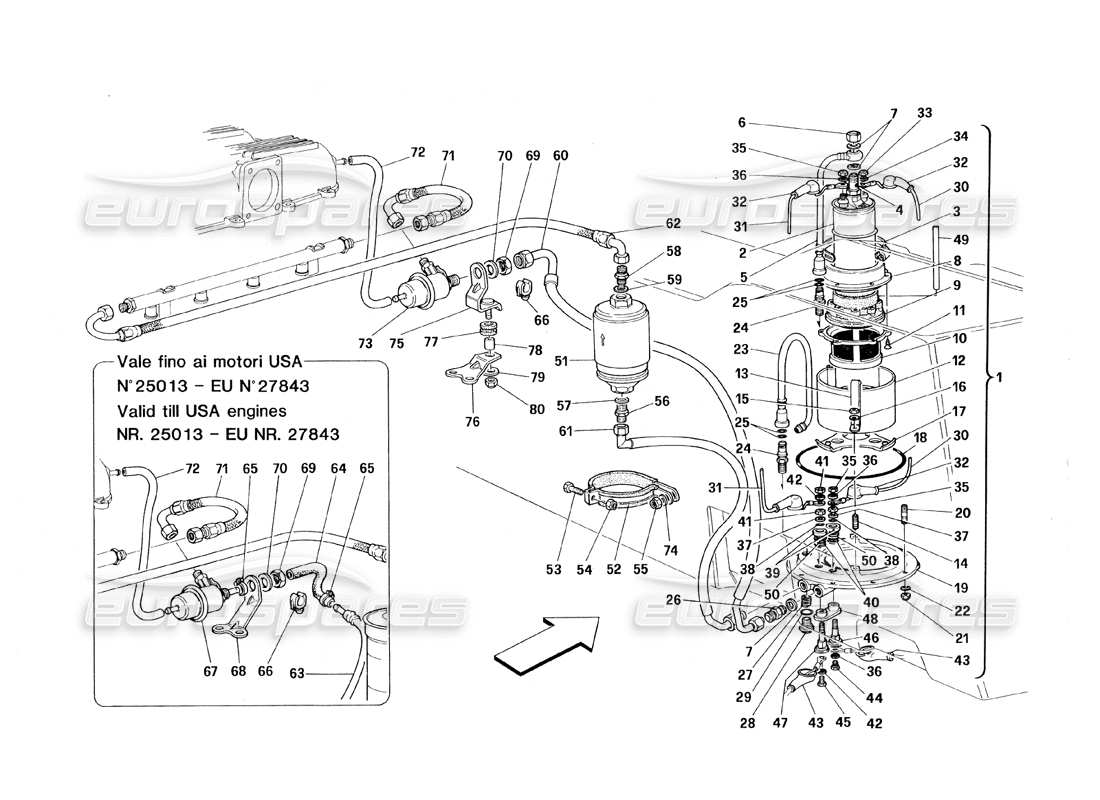 ferrari 348 (1993) tb / ts diagrama de piezas de la bomba de combustible y las tuberías