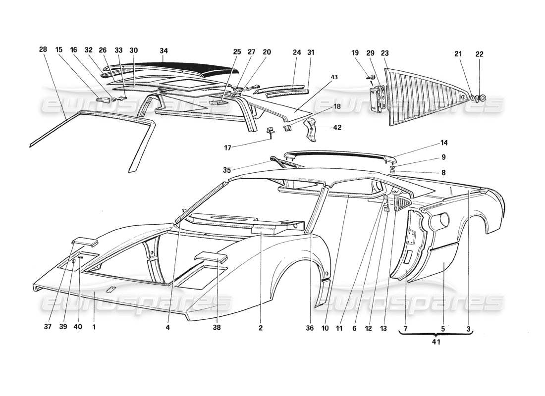 ferrari 328 (1988) carrocería - elementos exteriores diagrama de piezas