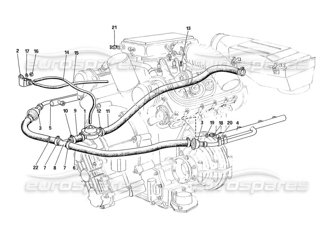 ferrari 328 (1988) inyección de aire (para ee. uu. y versión ch88) diagrama de piezas