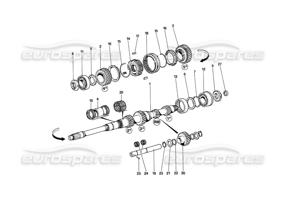 ferrari 308 quattrovalvole (1985) diagrama de piezas de engranajes del eje principal