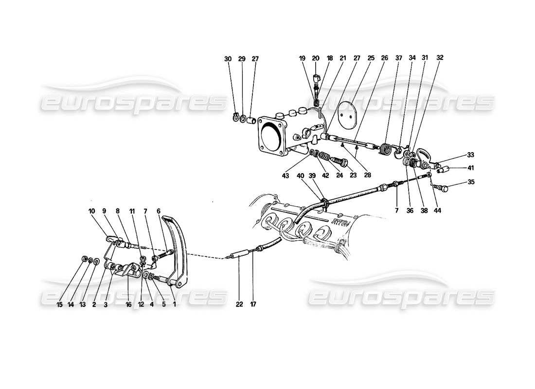 ferrari 308 quattrovalvole (1985) diagrama de piezas de conexión y carcasa del acelerador