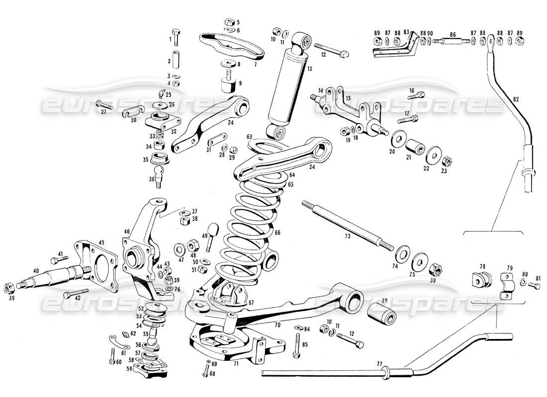 maserati mistral 3.7 suspensión delantera diagrama de piezas