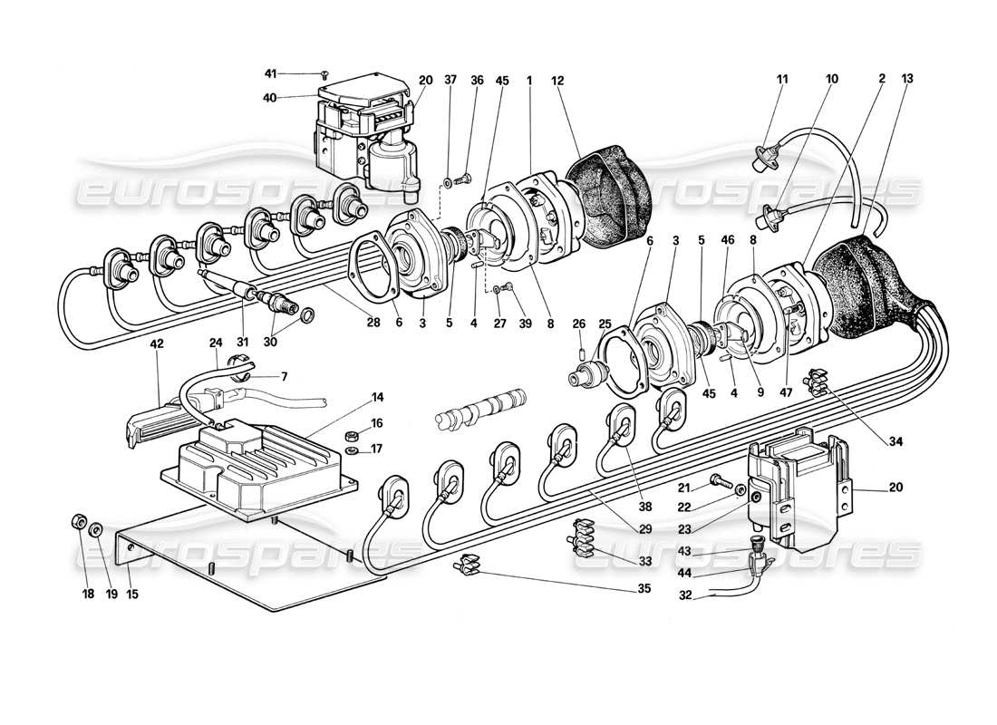 ferrari testarossa (1990) encendido del motor diagrama de piezas